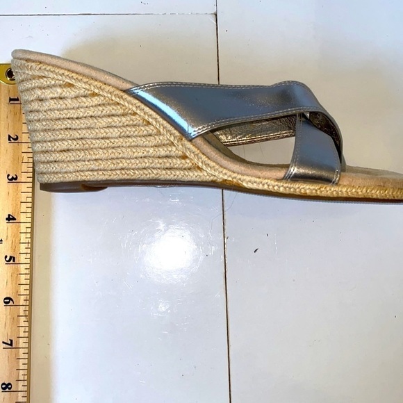 Ann Taylor Loft silver leather espadrille wedge sandals. Size 8. 3” heel. - Picture 2 of 7